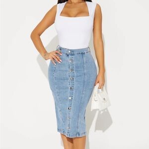 Denim Button-Front Midi Skirt